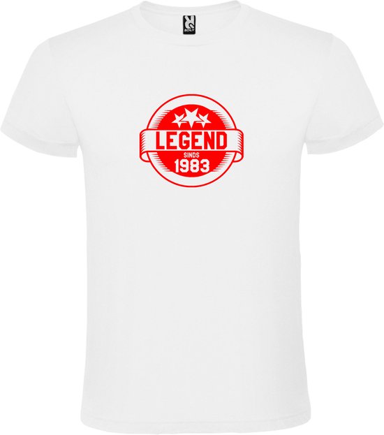 Wit T-Shirt met “Legend sinds 1983 “ Afbeelding Rood Size XXXL
