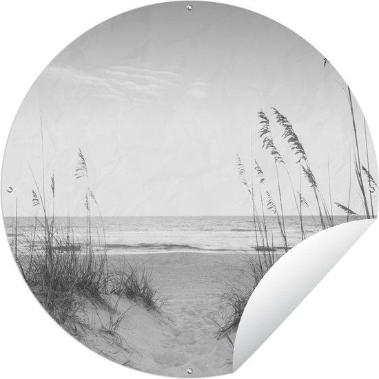 Foto: Tuincirkel helmgras groeit in het zand op de duinen zwart wit 60x60 cm ronde tuinposter buiten