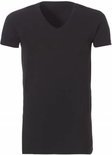 Zwart t-shirt met V-hals en korte mouwen, recht model.