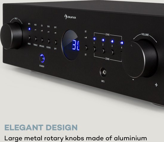 Auna Versterker, HiFi Stereo Mini Versterker, HiFi-versterker met Bass- en Treble-regelaar, 4-kanaals Audioversterker, Stereo Versterker & Luidsprekers met Afstandsbediening & AUX-ingang, AV-receiver - Amplifier - 100W - voor PA - Bluetooth MP3 — afbeelding 3