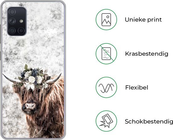 Coque Samsung Galaxy A51 5G - Highlander écossais - Marbre - Fleurs - Coque de téléphone en Siliconen