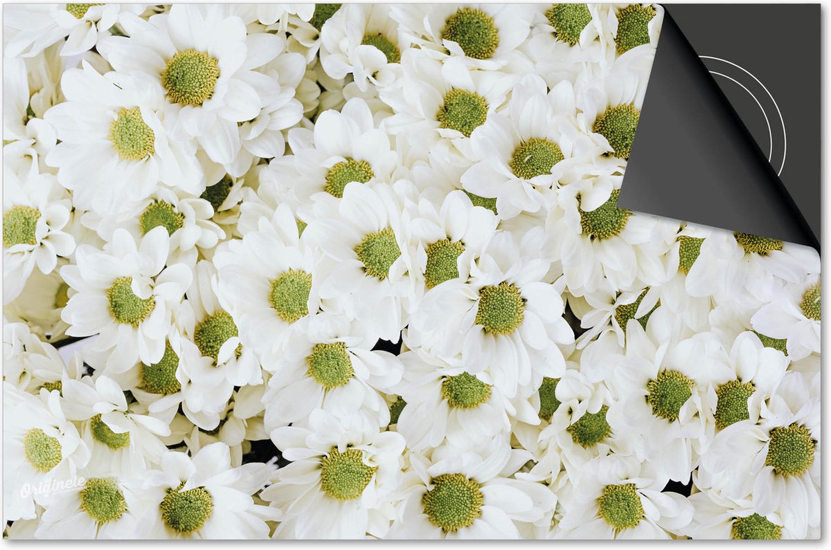 Inductie beschermer 90x52 - afdekplaat inductie mat - Dietrix Kookplaat beschermer - Exclusief - Flowers 7 - Witte margrieten