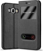 Cadorabo Hoesje geschikt voor Samsung Galaxy J7 2016 in KOMEET ZWART - Beschermhoes met magnetische sluiting, standfunctie en 2 kijkvensters Book Case Cover Etui