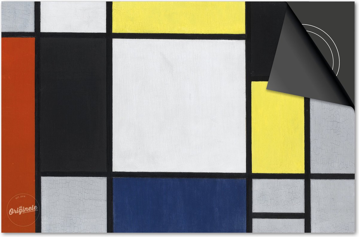 Inductie beschermer 90x52 - afdekplaat inductie mat - Dietrix Kookplaat beschermer - Exclusief - Oude Meesters - Piet Mondriaan Compositie met geel rood zwart blauw en grijs