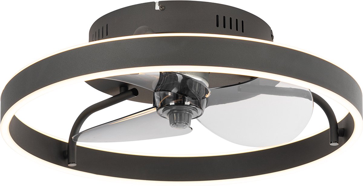 QAZQA maddy - LED Plafondventilator met Verlichting | Lamp en Afstandsbediening - 1 lichts - Ø 50 cm - Zwart - Woonkamer | Slaapkamer | Keuken - QAZQA