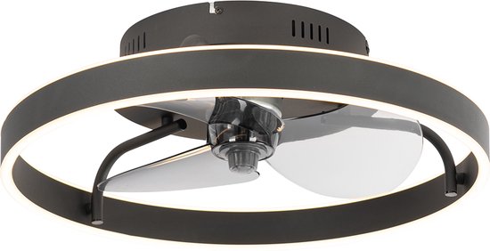 QAZQA maddy - LED Plafondventilator met Verlichting | Lamp en Afstandsbediening - 1 lichts - Ø 50 cm - Zwart - Woonkamer | Slaapkamer | Keuken
