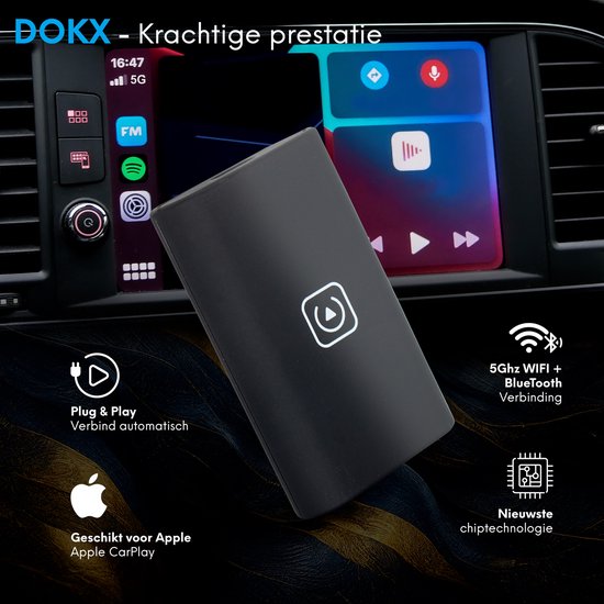 DOKX Apple Carplay Dongle 5GHz Draadloos carplay Carlinkit wireless