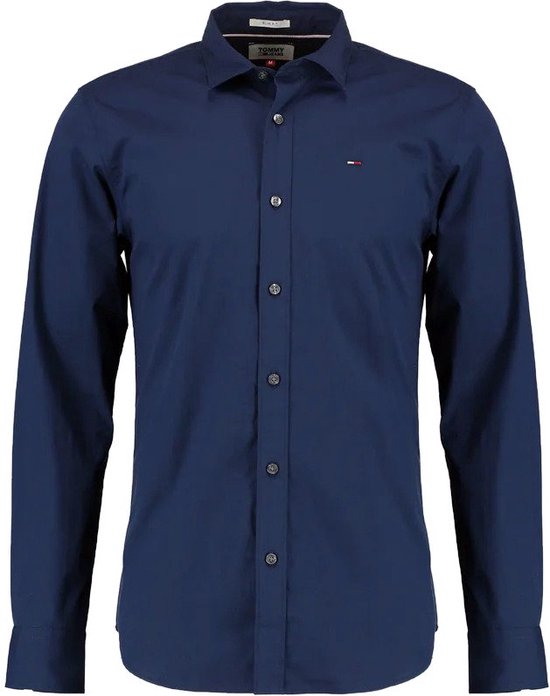 Tommy Jeans - Heren Overhemden Slim Fit Stretch - Blauw - Maat S