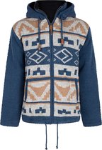 Gebreid Wollen Heren/Uni Vest van Schapenwol met Polyester Fleece voering en afneembare capuchon - SHAKALOHA - M Horizon ZH BlueBrown M