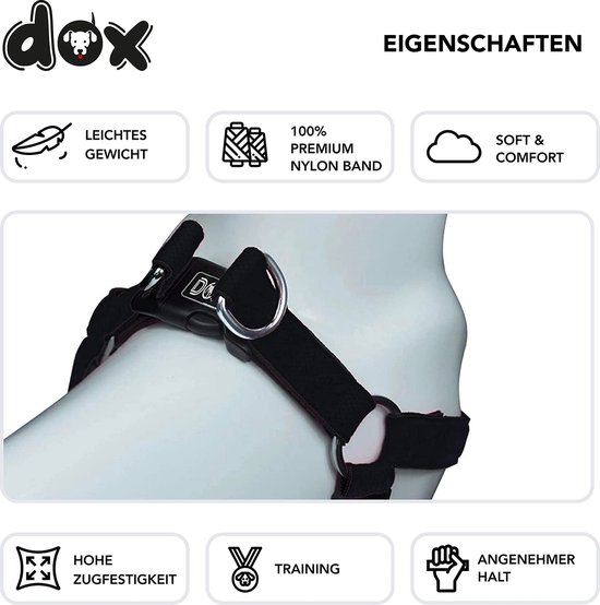 DDOXX® Hondentuigjes / Hondenharnas Nylon - Step-In - Verstelbaar - Uitbraakbestendig - Kleine/Middelgrote/Grote Honden - Borst/Kat/Auto Harnas - Zwart - S