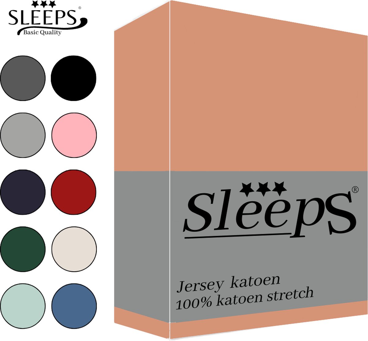 Sleeps Jersey Hoeslaken - Zalm/Orange Eenpersoons 80/90x200 cm - 100% Katoen - Hoge Hoek - Heerlijk Zacht Gebreid - Strijkvrij - Rondom elastiek - Stretch -
