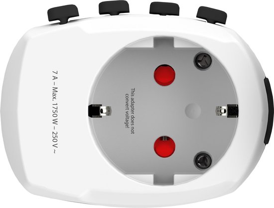 Wit reisadapter stopcontact, 7A - Max. 1750 W - 250 V~.