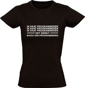 Ik haat en hou van programmeren Dames T-shirt | computer | pc | programmeur | ontwikkeling | techniek | techno | Zwart