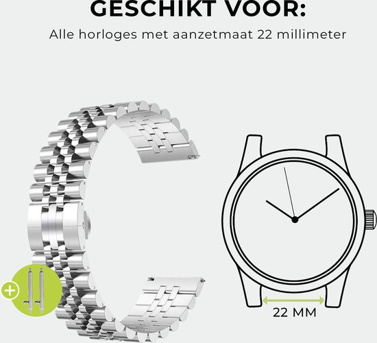 SmartphoneClip® Horlogeband - Metaal Schakel Luxe - 22mm Zilver - Horlogebandjes - SmartphoneClip