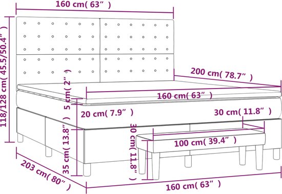 vidaXL - Sommier tapissier - avec - matelas - tissu - bleu - 160x200 - cm