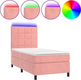 vidaXL - Boxspring - met - matras - en - LED - fluweel - roze - 100x200 - cm