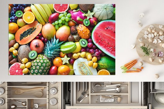 KitchenYeah® Inductie beschermer 77x51 cm - Fruit - Ananas - Tropisch - Kookplaataccessoires - Afdekplaat voor kookplaat - Inductiebeschermer - Inductiemat - Inductieplaat mat