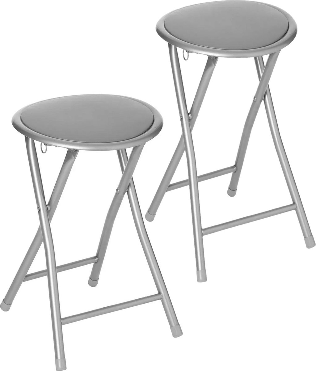 5Five® 2x stuks bijzet krukje/stoel - Opvouwbaar - antraciet - 46 cm