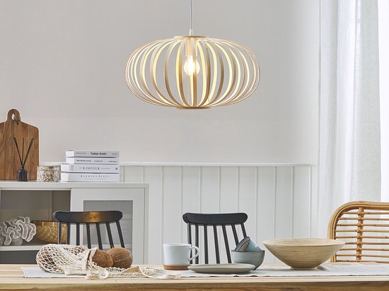 Beliani HAVEL - Lampe à suspension - Couleur bois clair - Bois de bambou