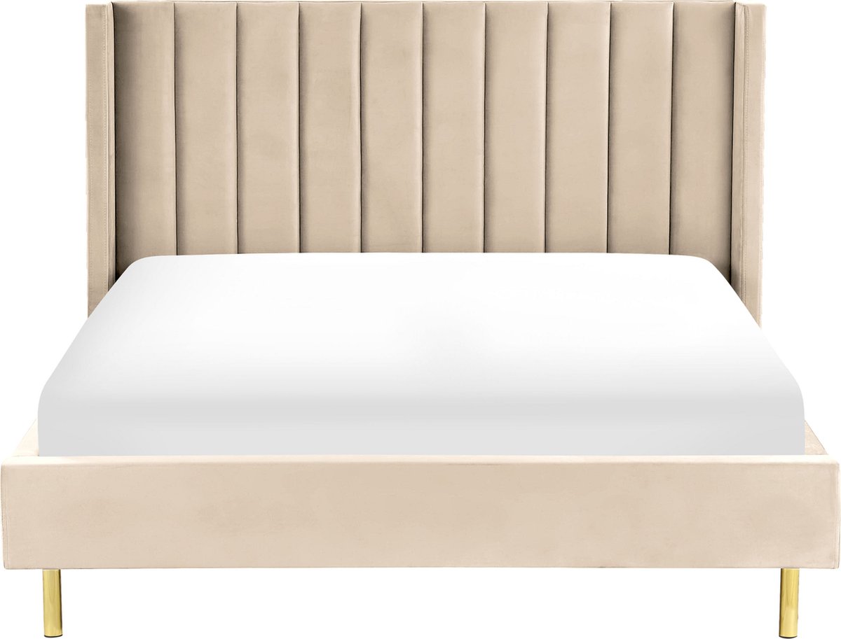 Beliani VILLETTE - Tweepersoonsbed - Beige - 160 x 200 cm - Fluweel