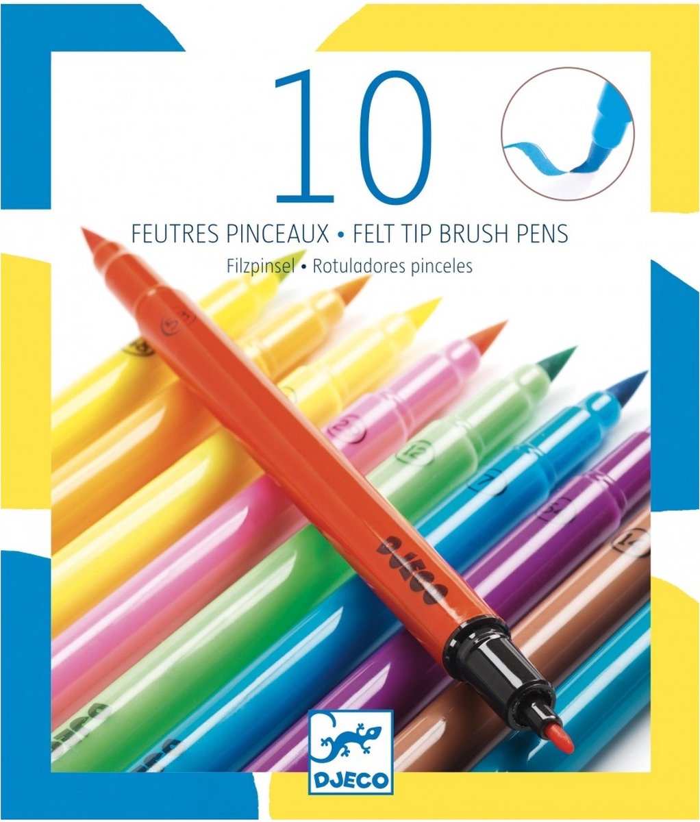 Djeco kleuren 10 felt tip brush pens - pop