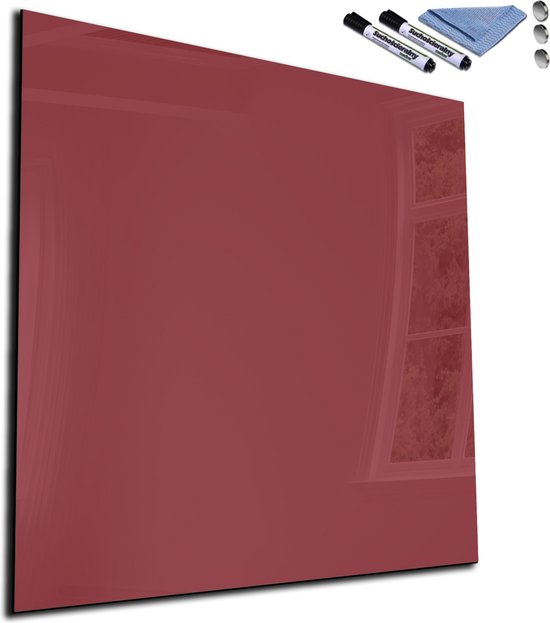 MOB Presentatiebord, whiteboard, magneetbord, gelakt, geëmailleerd of glas, magnetisch en beschrijfbaar, schrijfbord, magneetwand, wandbord (glazen whiteboard, rood, 65 x 100 cm