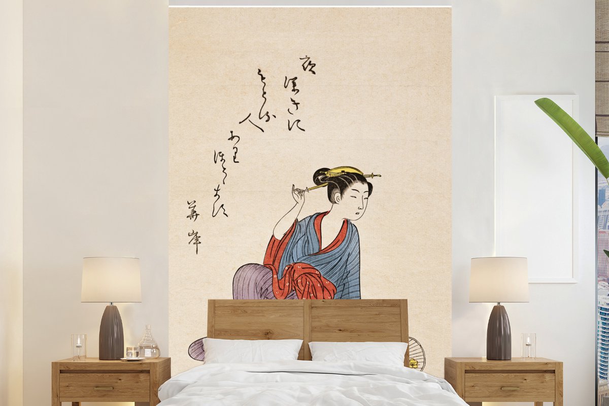 Behang - Fotobehang Japanse houtsnede uit de achttiende eeuw - Breedte 200 cm x hoogte 300 cm