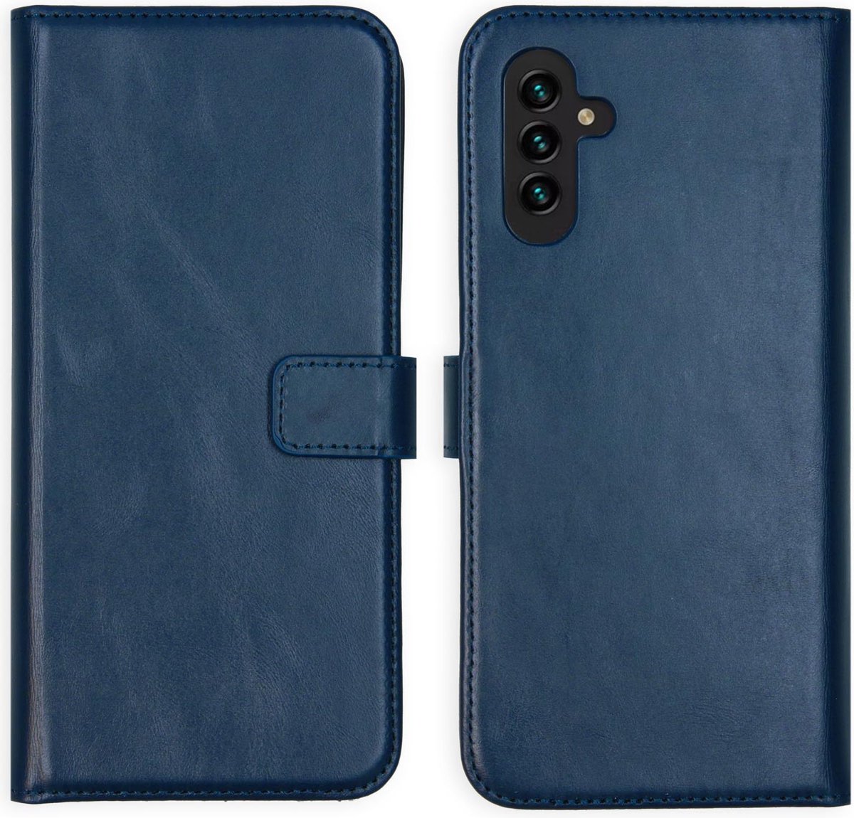 Selencia Hoesje Geschikt voor Samsung Galaxy A13 (5G) / A04s Hoesje Met Pasjeshouder - Selencia Echt Lederen Bookcase - Blauw