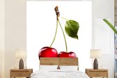 Behang - Fotobehang Kersen - Fruit - Wit - Breedte 225 cm x hoogte 280 cm