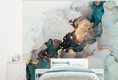 Behang - Fotobehang Blauw - Marmer - Goud - Breedte 275 cm x hoogte 220 cm
