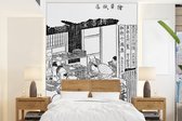 Behang - Fotobehang Japanse illustratie de uitgeverij van Hokusai van Katsushika Hokusai - Breedte 205 cm x hoogte 280 cm