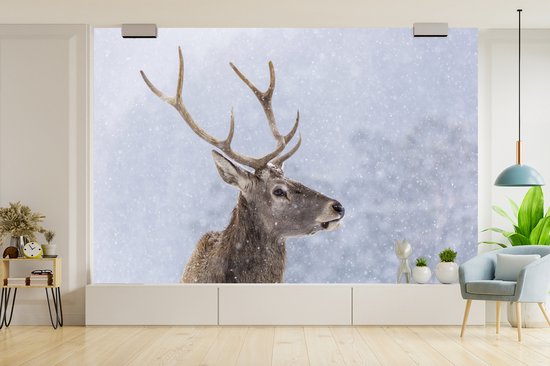 Papier peint photo peint photo vinyle - Cerf en hiver largeur 360 cm x hauteur 240 cm - Tirage photo sur papier peint (disponible en 7 tailles)