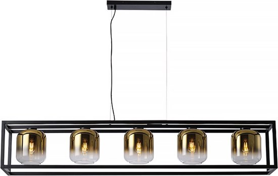 Freelight - Hanglamp Dentro 5 lichts L 160 cm goud glas zwart