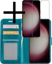 Hoes Geschikt voor Samsung S23 Plus Hoesje Book Case Hoes Flip Cover Wallet Bookcase Met Screenprotector - Turquoise.