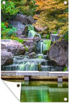 Tuindecoratie Stenen - Water - Bomen - Japans - Botanisch - 40x60 cm - Tuinposter - Tuindoek - Buitenposter