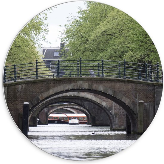 PVC Schuimplaat Muurcirkel - Traditionele Nederlandse Brug in Amsterdam - 70x70 cm Foto op Muurcirkel (met ophangsysteem)
