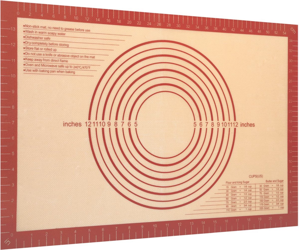 Intirilife herbruikbare siliconen bakmat in roodbruin met de afmeting 40 x 60 cm - Bakmat Kookgerei Bakmat Deegroller
