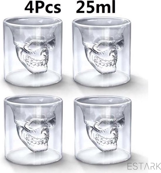 Jaar Graan Azijn Shotglas Skull - Doodskop - Shotglazen - Borrelglas - Borrelglazen - Glas -  25 ML -... | bol.com