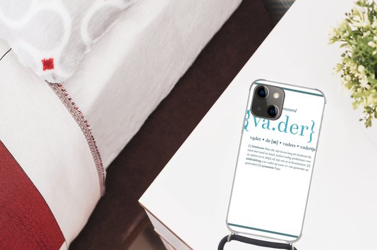 Telefoonhoesje Geschikt voor iPhone 13 - Quotes - Vader definitie - Spreuken - Woordenboek - Siliconen - Crossbody - Backcover met Koord - Telefoonhoesje met koord - Hoesje met touw Telefoonhoesje