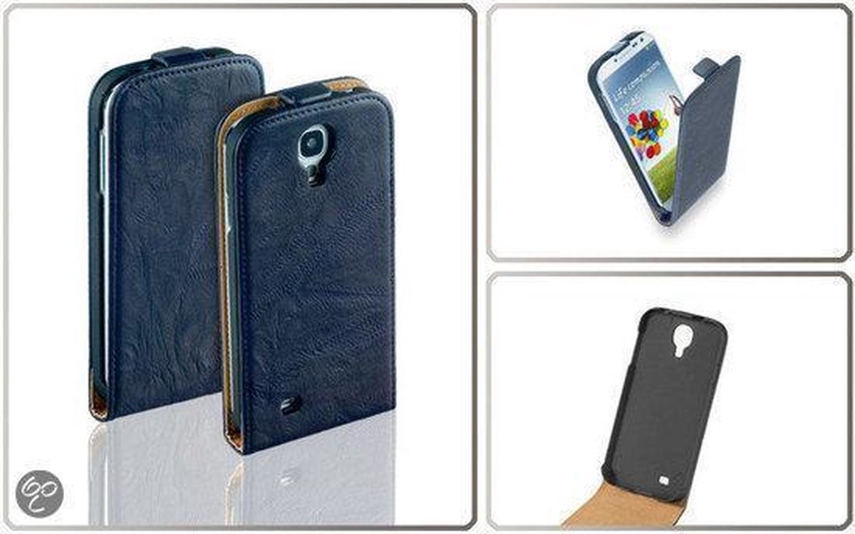 LELYCASE Premium Lederen Flip Style Vintage Case Lederen Hoesje Samsung Galaxy S4 i9500 NAVY