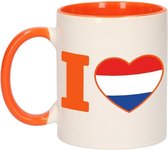 1x I love Holland beker / mok - oranje met wit - 300 ml keramiek - oranje bekers
