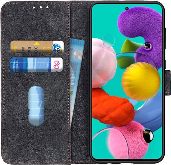 Samsung Galaxy A51 Hoesje Wallet Bookcase Leer Shell Zwart | bol.com