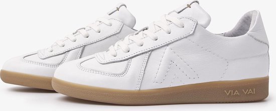 VIA VAI Sneaker NILLA SLEEK Beige Suede/Oranje Com - Bormans Modeschoenen