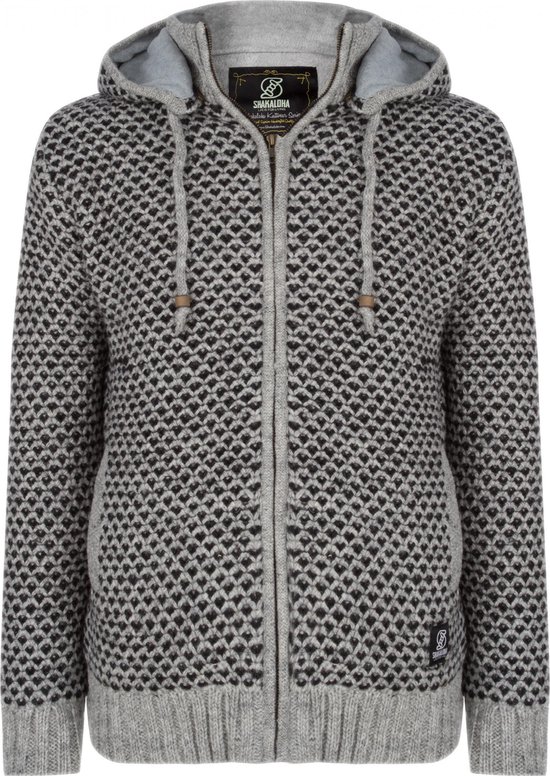 Gebreid Wollen Heren/Uni Vest van Schapenwol met Polyester Fleece voering en afneembare capuchon - SHAKALOHA - M Marlin Grey M