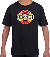 Have fear Spain is here t-shirt met sterren embleem in de kleuren van de Spaanse vlag - zwart - kids - Spanje supporter / Spaans elftal fan shirt / EK / WK / kleding 158/164