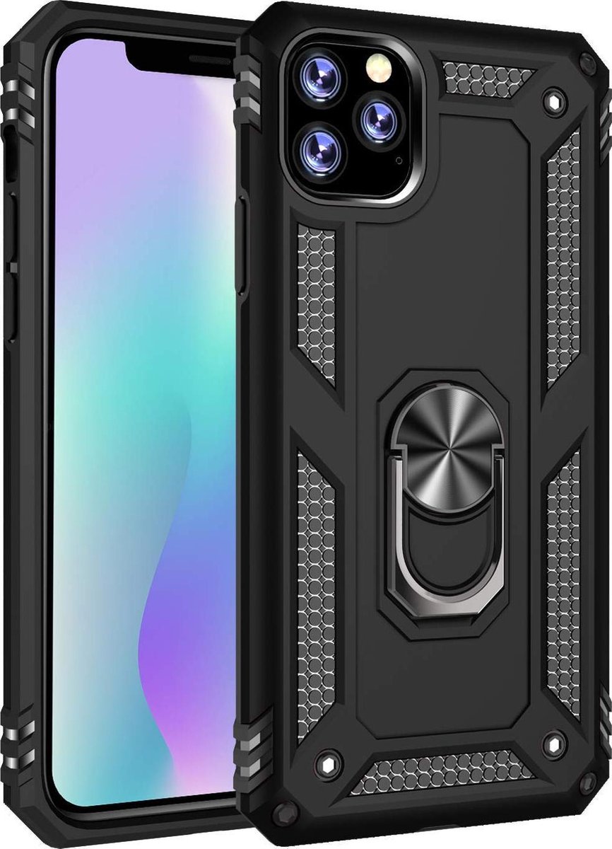 Geschikt voor: iPhone 11 Pro Rugged Ring Armor schokbestendge Hoesje zwart