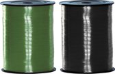 Pakket van 2 rollen lint zwart en groen 500 meter x 5 milimeter breed - Feestartikelen en versiering