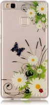 Huawei P9 Lite (wit) Chrysant vlinder patroon zacht beschermend TPU Back Cover Hoesje