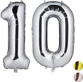 Relaxdays 1x folie ballon 10 - cijfer ballon groot - folieballon - ballonnen - zilver