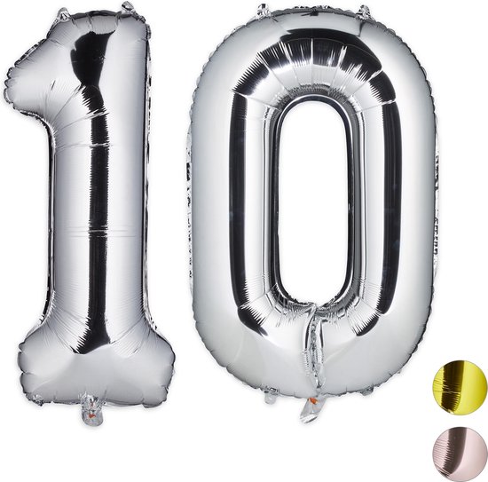 Neerduwen Vooruitgang Prematuur Relaxdays 1x folie ballon 10 - cijfer ballon groot - folieballon - ballonnen  - zilver | bol.com